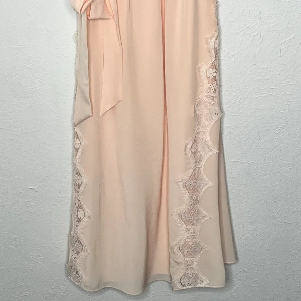 Women's JOIE Magdelen 100% Silk Peach Cream Lace Baby Pink Midi Dress Size XS - Picture 4 of 9